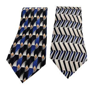 Lot 2 Pierre Cardin Mens Tie Silk Geometric Chevron Diamond Pattern Made in USA